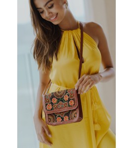 Unique leather embroidered crossbody bag