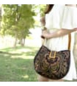 Mocha bird pattern Miao embroidery crossbody bag