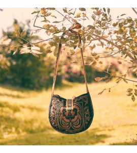 Mocha bird pattern Miao embroidery crossbody bag