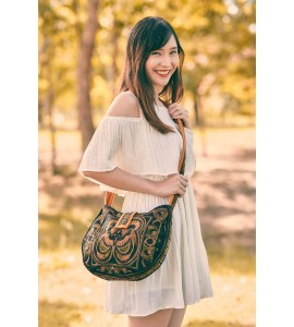 Mocha bird pattern Miao embroidery crossbody bag