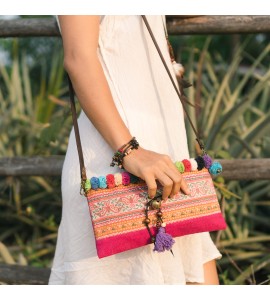 Miao Pom Pom Embroidery Clutch/Messenger Bag