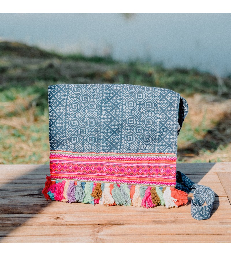 Grey Pom-Pom Tassel Crossbody Bag