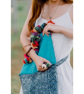 Grey Pom-Pom Tassel Crossbody Bag