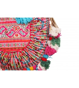 Crossbody bag with colorful pompoms