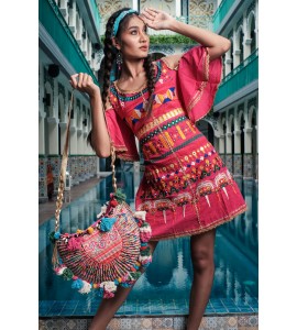 Crossbody bag with colorful pompoms