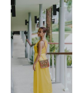 Yellow bird embroidered crossbody bag