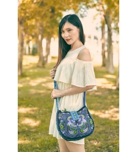 Blue Bird Miao Embroidery Crossbody Bag