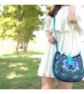 Blue Bird Miao Embroidery Crossbody Bag