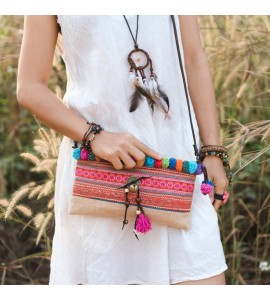 Bell button colorful pompom crossbody bag