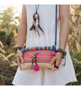 Bell button colorful pompom crossbody bag