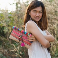 Bell button colorful pompom crossbody bag