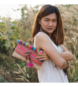 Bell button colorful pompom crossbody bag
