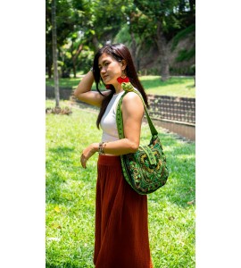 Green bird embroidered crossbody bag