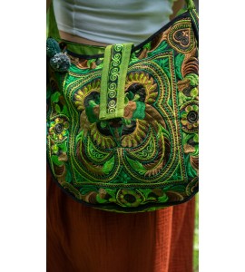Green bird embroidered crossbody bag
