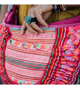 Pink Bohemian Leather Tassel Crossbody Bag