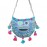 Blue Miao embroidery crossbody bag with pompoms