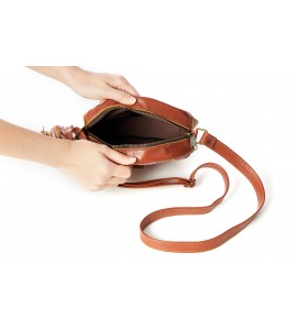 Miao embroidered round leather crossbody bag