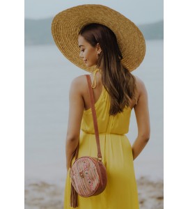 Miao embroidered round leather crossbody bag