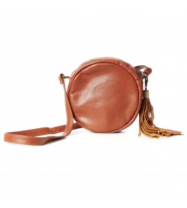 Miao embroidered round leather crossbody bag