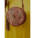 Miao embroidered round leather crossbody bag