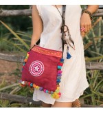 Red Linen Adjustable Strap Crossbody Bag