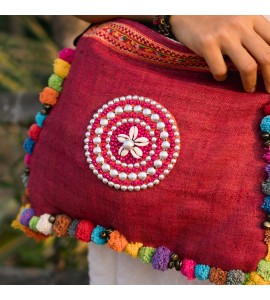 Red Linen Adjustable Strap Crossbody Bag