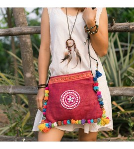 Red Linen Adjustable Strap Crossbody Bag