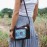 Black crossbody bag with blue pattern
