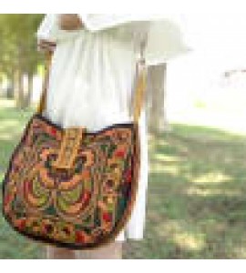 Yellow bird pattern Miao crossbody bag