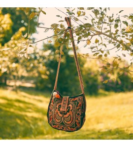 Yellow bird pattern Miao crossbody bag