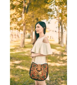Yellow bird pattern Miao crossbody bag