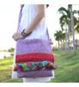 Purple vintage messenger bag with colorful tassels
