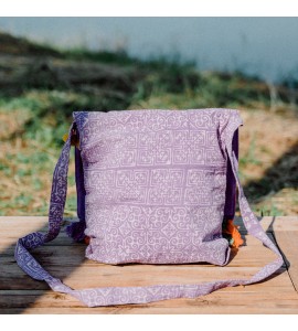 Purple vintage messenger bag with colorful tassels