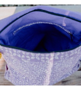 Purple vintage messenger bag with colorful tassels