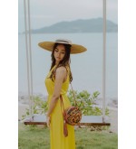 Leather Round Yellow Bird Crossbody Bag
