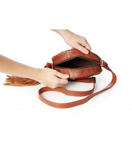 Leather Round Yellow Bird Crossbody Bag