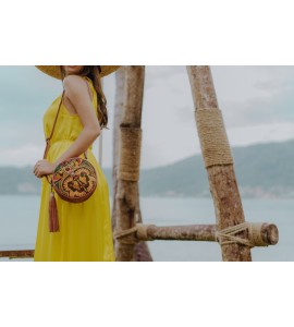 Leather Round Yellow Bird Crossbody Bag