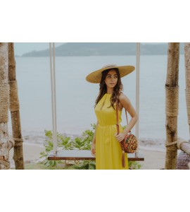 Leather Round Yellow Bird Crossbody Bag
