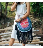 Scalloped Crossbody Bag with Black Tassels