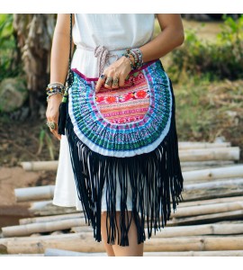 Scalloped Crossbody Bag with Black Tassels