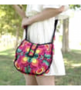 Red Flower Miao Round Crossbody Bag