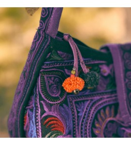 Purple bird embroidered crossbody bag