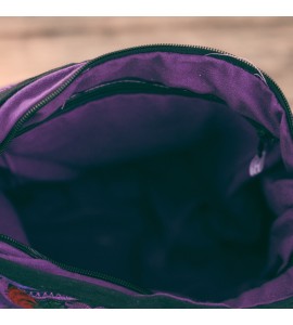 Purple bird embroidered crossbody bag