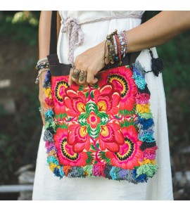 Bohemian Miao Flower Embroidery Crossbody Bag