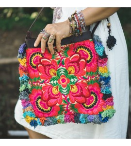 Bohemian Miao Flower Embroidery Crossbody Bag