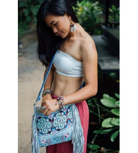 Blue, Silver Soft Metallic Leather Crossbody Bag
