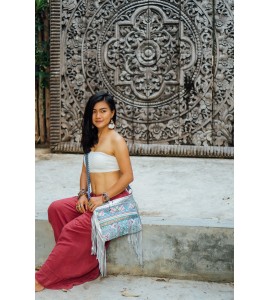 Blue, Silver Soft Metallic Leather Crossbody Bag