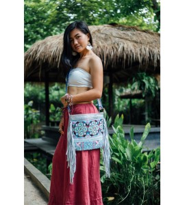 Blue, Silver Soft Metallic Leather Crossbody Bag